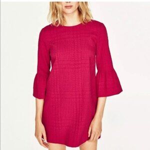 Zara Textured Bell Sleeve Mini Dress
